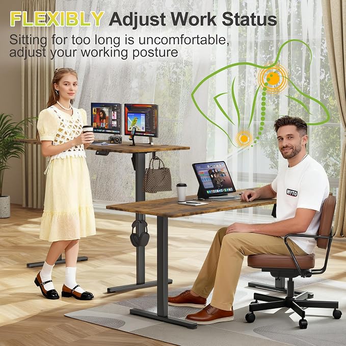 Furmax Electric Standing Desk, 63 x 24 Inches Sit Stand up Desk, Sit Stand Height Adjustable Home Office Desk with 4 Height Position Memory (Rustic Brown, 63)