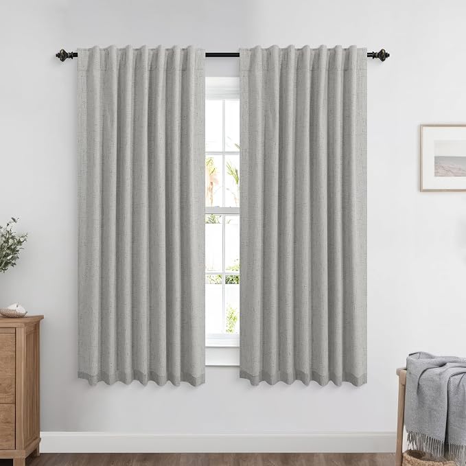 KOUFALL Grey Short Blackout Curtains for Windows, Small Curtains 54 Inch Long for Bathroom Kitchen 2 Panel Set, Light Grey