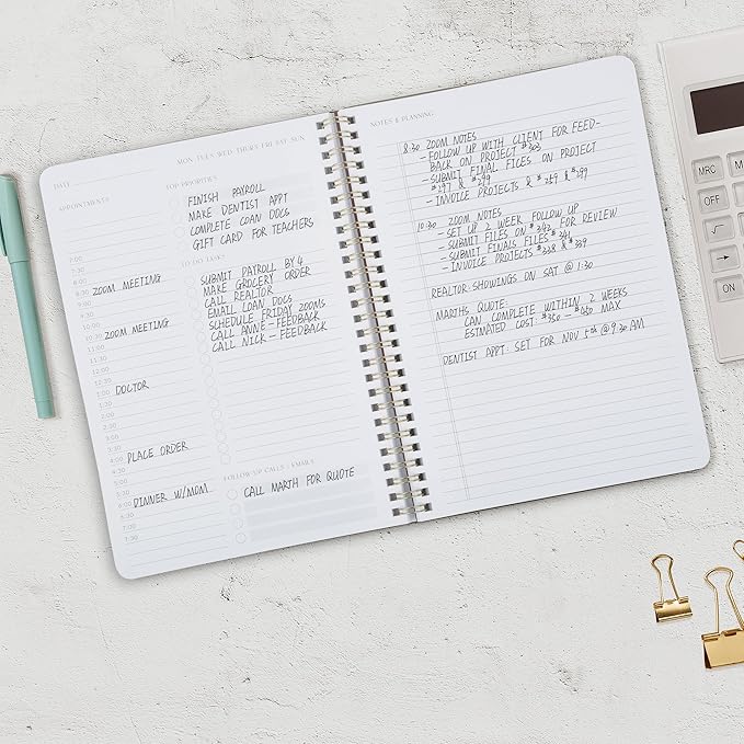 ZICOTO Beautiful Daily Planner And Notebook With Hourly Schedule - Aesthetic Spiral To do List Notepad to Easily Organize Your Work Tasks And Appointments - The Perfect Office Supplies For Women