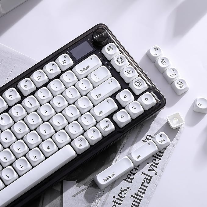 dagaladoo White PBT Keycap Set,Glossy Custom Keycaps Ceramic Style, Dye Sublimation Keyboard Key caps 131-key,MOA Profile Keycaps for 100% 75% 65% 60% TKL US Layout Mechanical Keyboard