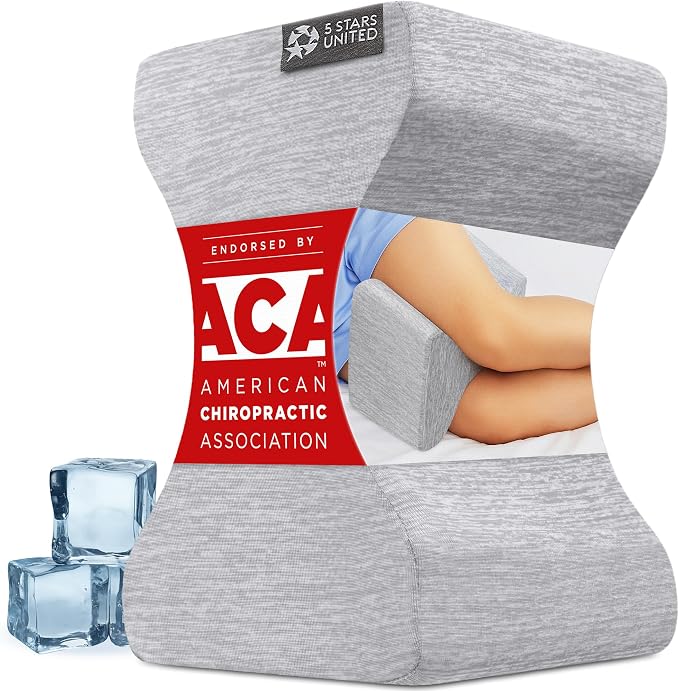 5 STARS UNITED Large Knee Pillow for Side Sleepers - Hip Pain Relief, Memory Foam Leg Cushion for Side Sleeping - Between Legs Pillow for Sciatica & Lower Back Pain, Arctic Gray