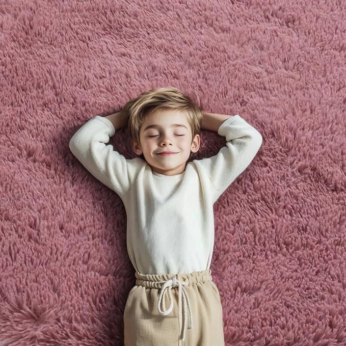 Area Rugs 9x12 Living Room, Large Area Rug Shaggy Carpet Soft Plush Furry Bedside Rug, Machine Washable Area Rugs for Bedroom Home Decor Non-Slip(9 x 12, Blush)