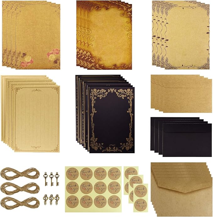 Dxhycc Vintage Stationary Paper and Envelopes Set, Aged Paper Writing Paper Stationery Set for Writing Printing