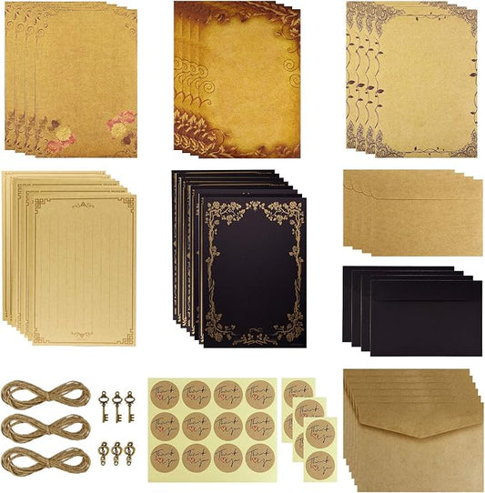 Dxhycc Vintage Stationary Paper and Envelopes Set, Aged Paper Writing Paper Stationery Set for Writing Printing