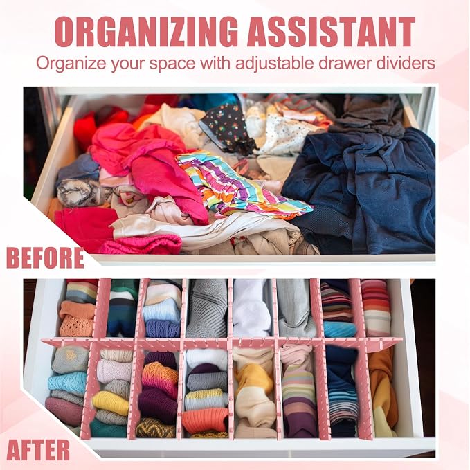 Blosssound 15 Pcs 5.12 Tall Drawer Divider Adjustable Drawer Organizer DIY Ultra Deep Storage Organizer Separator with Fixed Buckle for Underwear Socks Dormitory Office Kitchen Bedroom(Pink)