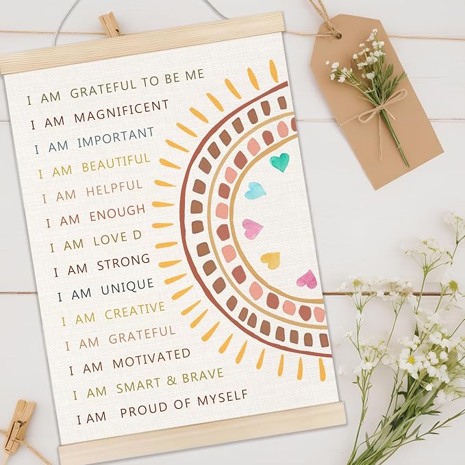 Welshower Boho Motivational Poster Hanger Frame, Colorful Positive Affirmation Inspirational Quote Wall Art Prints Decor for Classroom Kids Room Nursery Playroom Framed, 12x16 Inch