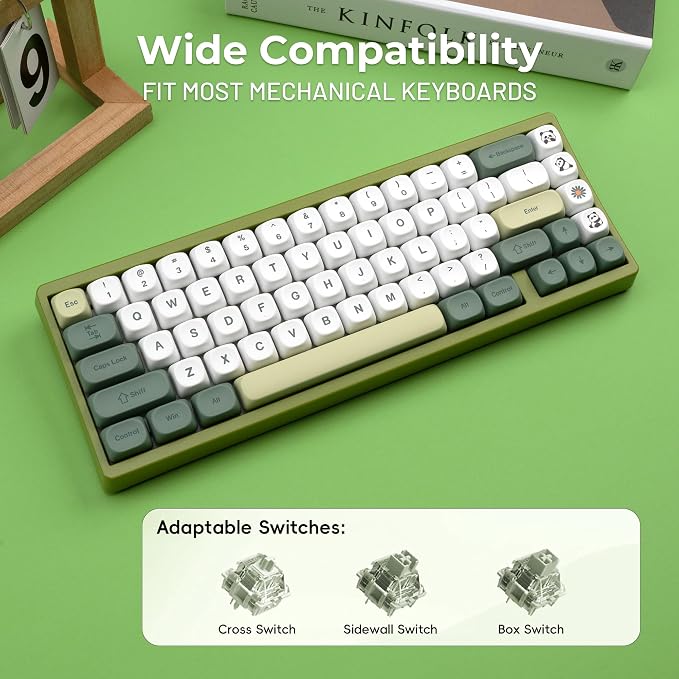 OHY XVX MOA Profile Matcha Panda PBT Dye-Sub Keycaps Set, 143-Key Green & Creamy Keycaps for Mechanical Keyboards (Compatible with 61/64/68/84/87/100/104/108 Cherry MX Switches)