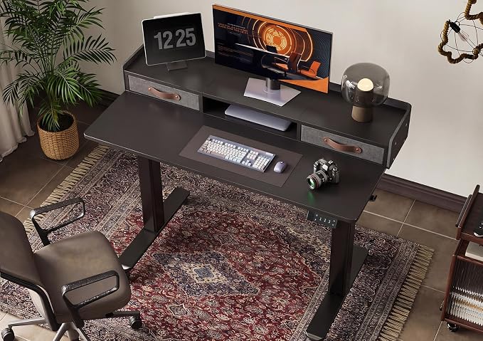 Claiks Standing Desk with Drawers, Adjustable Stand Up Electric Small Standing Desk Adjustable Height with Storage Shelf and Splice Board, 40 Inch, Black