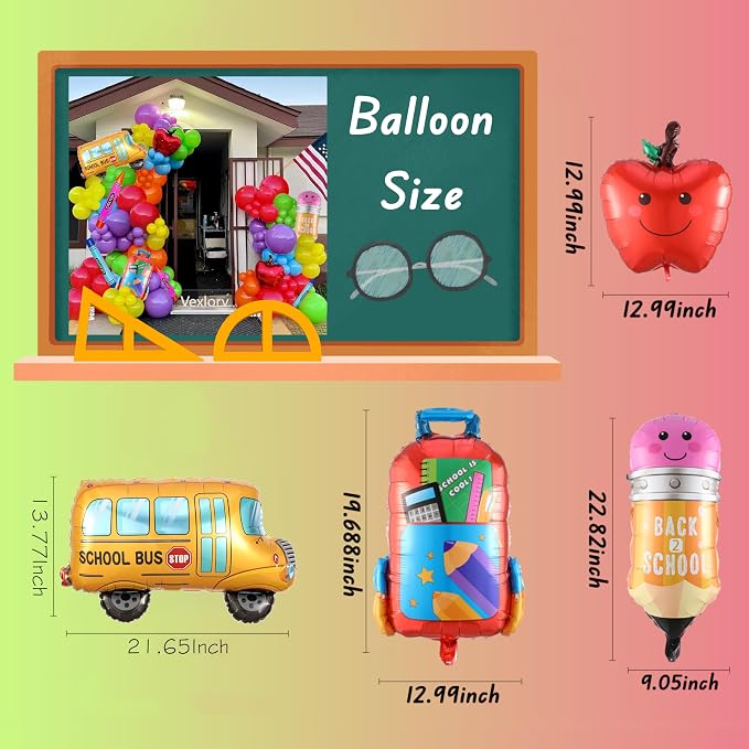 160Pcs Back To School Balloon Arch Garland Kit, Apples School Bus Pencil Schoolbag Rainbow Foil Balloons, First Day of School Classroom Kindergarten Graduation Decorations