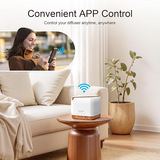 ASAKUKI Smart WiFi Essential Oil Diffuser, Large 700 ml Cool Mist Humidifier, Easy Connect with Alexa and Google Home, Phone App & Voice Control, Customized Schedule Timers and LED Light