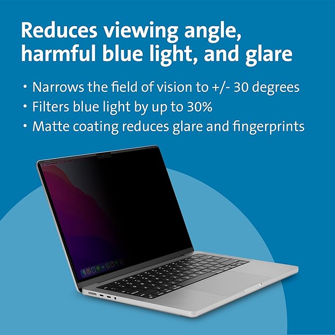 Kensington MP14 Magnetic MacBook Pro Privacy Screen for 14 inch MacBook Pro (2021-2024, M1, M2, M3, M4, Pro, Max), Removable Laptop Privacy Screen, Anti Glare Blue Light MacBook Mac Screen Protector