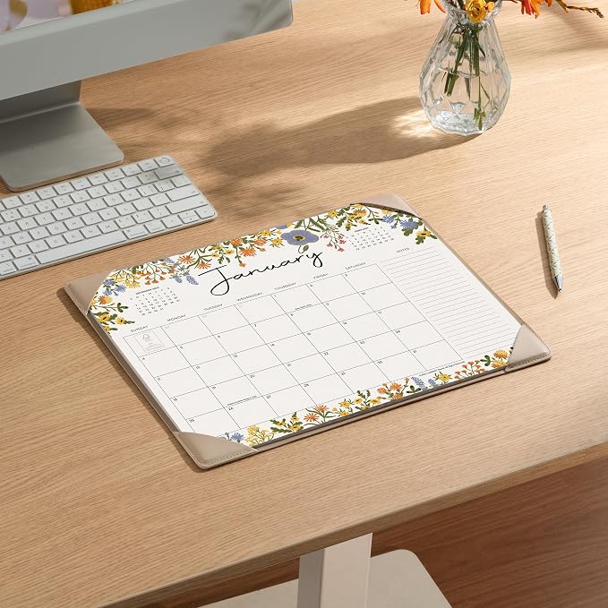 Desk Calendar 2026 with Desktop Mat, Cabbrix Desk Pad Calendar 15 x 12 Inch Runs From January 2026 to June 2027, Floral Design Calendar 2026 for Home School and Office (Apricot)