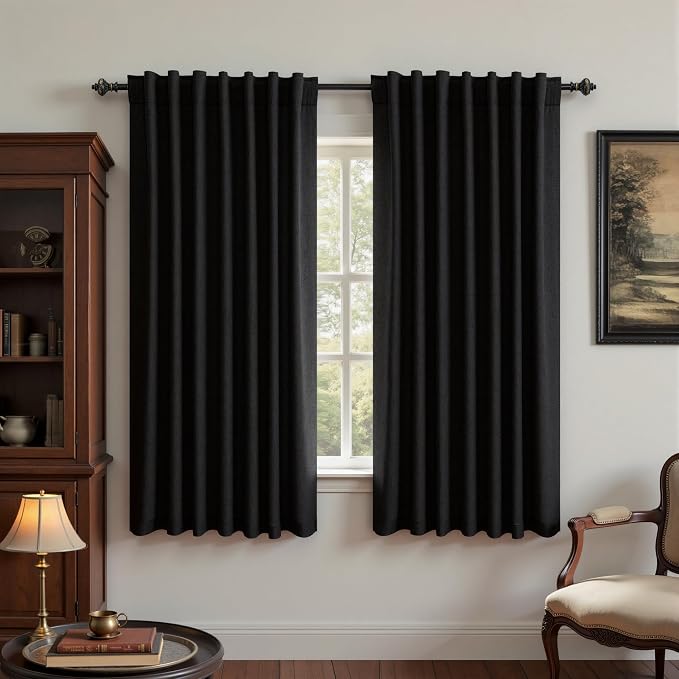 KOUFALL Short Curtains for Windows,Blackout Linen Black Out Curtains 54 Inch Long for Bedroom 2 Panels Set