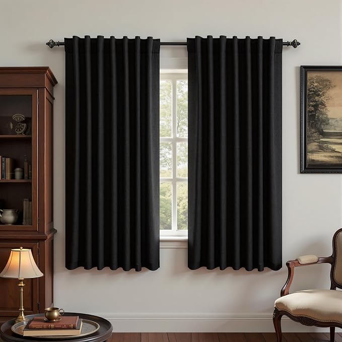 KOUFALL Short Black Out Curtains for Bedroom Bathroom Small Window,Linen Blackout Back Tab Cortinas Cortas para Ventanas Pequeñas Cuarto