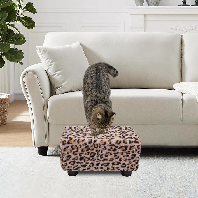 CAROLMADE Small Foot Stool Ottoman Footstool with Legs Under Desk Footrest for Living Room Bedroom and Office, Faux Fur Pink