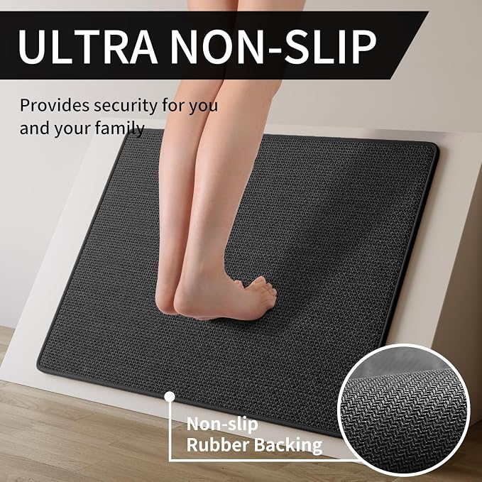 YDKGL Kitchen Mats for Floor, Super Absorbent Kitchen Rugs Non Slip Washable, Soft Imitation Linen Braided Kitchen Runner Rug, Standing Mat Sink Mat, Easy to Clean, Black 17x47