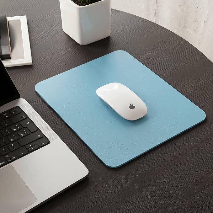 Leather Desk Pad Protector, Waterproof Mouse Pad, PU Desk Mat, Office Desk Cover, Desk Writing Mat for Office/Home/Work/Cubicle (Light Blue/Silver) 9x8 in