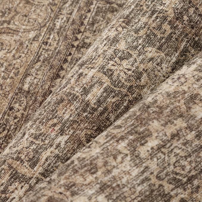 PureCozy Washable Rug 3x5, Entryway Brown Indoor Non Slip Small Low Plie Thin Bedroom Kitchen Area Rugs Retro Accent Throw Office Vintage Carpet for Nursery Under Coffee Table