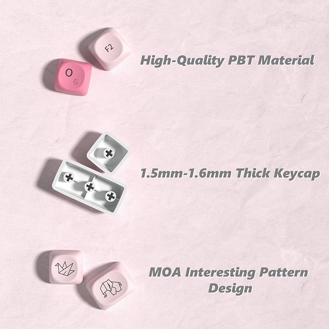 Womier Keyboard Keycaps - Pink Cute Keycap MOA Profile, PBT Dye-Sublimation Custom Key Caps Set 60% 65% 75% 100% Percent for Cherry MX, Kailh, Outemu, Gateron Mechanical Keyboards (Love Origami)