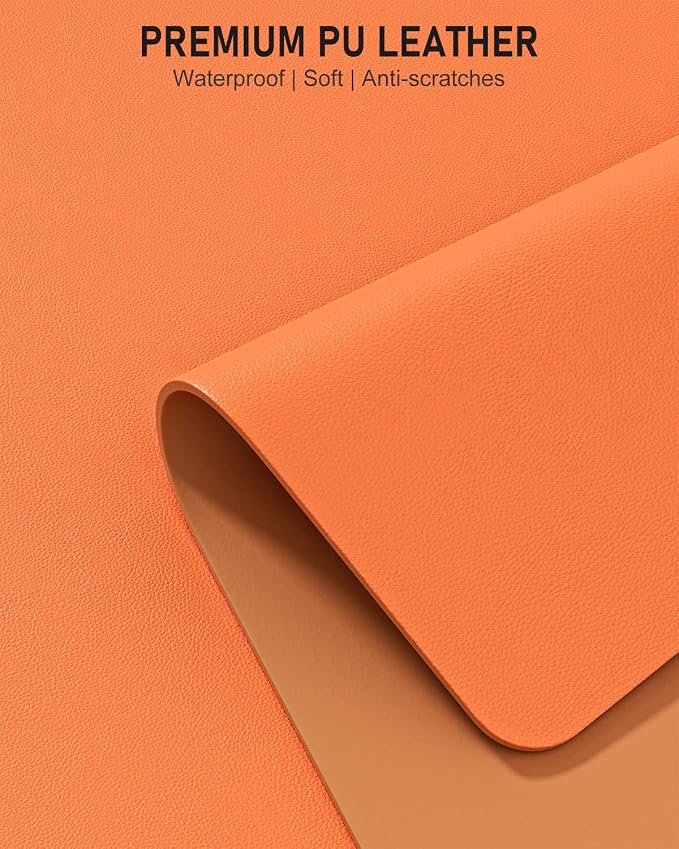 Desk Pad, 30" x 14" PU Leather Non-Slip Desk Mat Large Mouse Pad for Desktop, Waterproof Laptop Computer Writing Mat for Office, Home, Work, Gaming, Orange