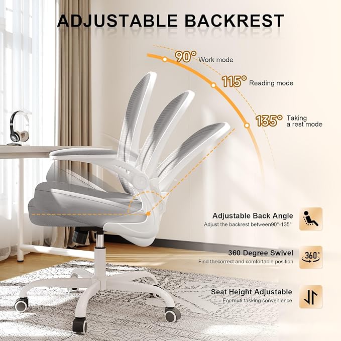 Office Chair, Ergonomic Desk Chairs 330LBS Capacity High Back Mesh Computer Chair with Flip-up Armrests, Comfy Work Chair with Adjustable Lumbar Support