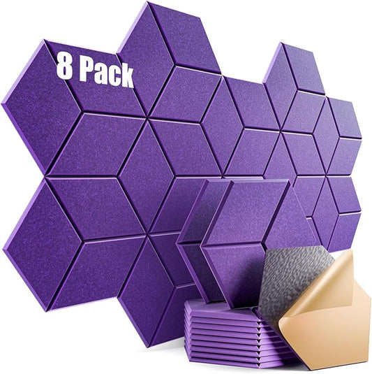 8 Pack Self-Adhesive Acoustic Panels 12" X 10" X 0.4" -Sound Proof Foam Panels for Wall with High Density, Y-Lined Design, Flame Resistant, Absorb Noise and Eliminate Echoe(Purple)