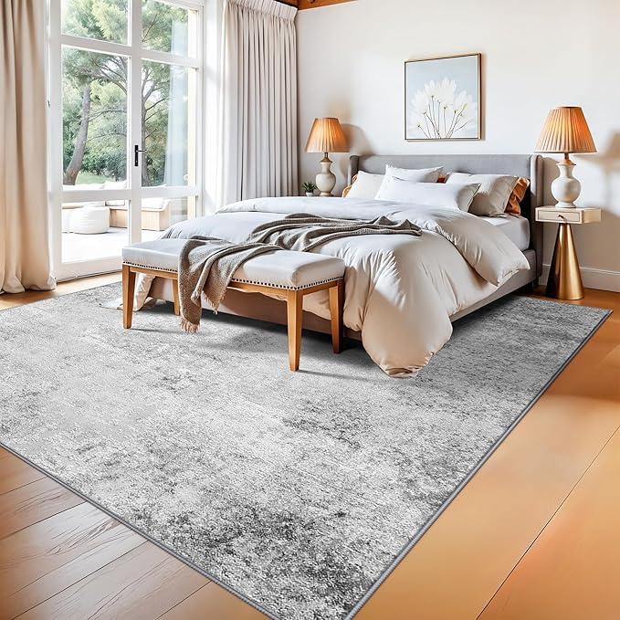RUUGME Abstract 10x10 Area Rugs: Non-Slip Washable Carpet for Living Room Bedroom Soft Thin Stain Resistant Rug for Office Low Pile Comfort Home Decor - Gift for Housholds Newlyweds (10ft Square Grey)