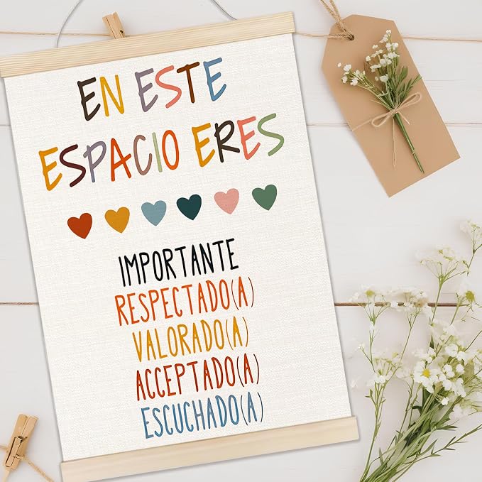 Welshower Spanish Mental Health Poster Hanger Frame, En Este Espacio Eres in This Space You Are Wall Art Prints Decor for Classroom Therapy Counselor Calming Office Framed, 12x16 Inch