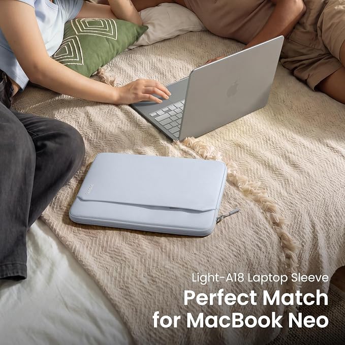 tomtoc Custom-Fit Slim Sleeve for 13-inch MacBook Neo A18 Pro A3404, Water-Resistant Protective Case with Accessory Pocket