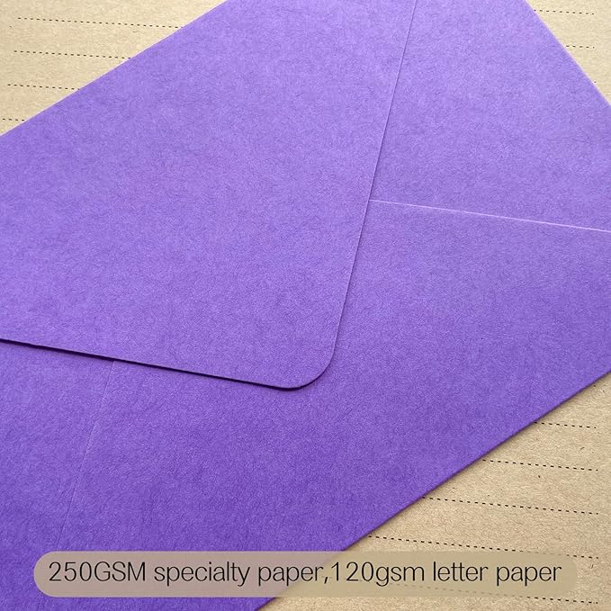 Tuhangcc Premium Velvet-Touch Stationery Set with Unique Design Colors - Best Paper and Elegant 4x6 Envelopes (24 Writing Sheets + 12 Envelopes) for Love Letters and Party Invitations (Purple)