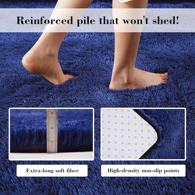 Blue Fluffy Rug Shag Area Rug, 2x4 Area Rugs for Girls Bedroom, Soft Play Mat, Indoor Floor Carpet for Teen, Preppy Dorm, Plush Aesthetic Bedside Rug