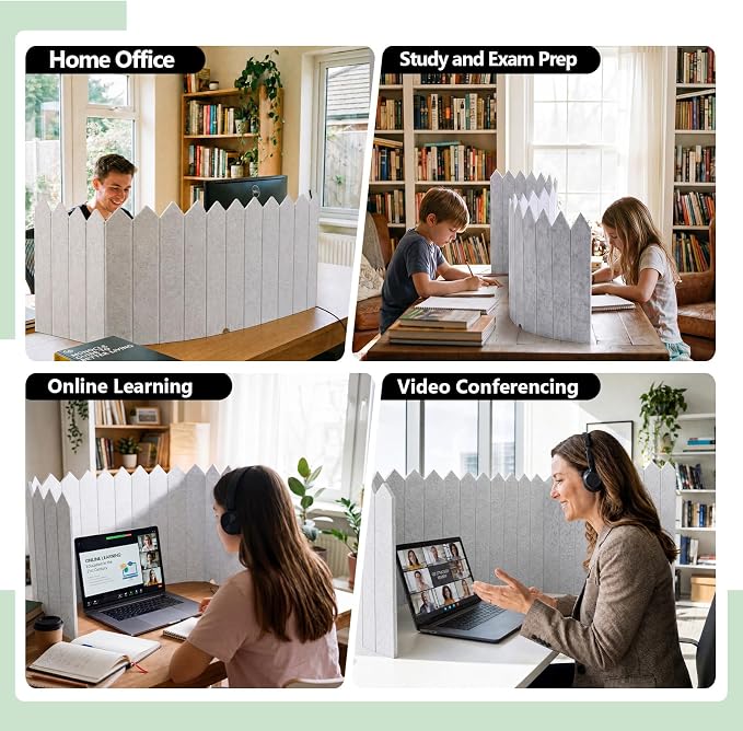 86.5 x 16'' Foldable Felt Desk Divider with 25 Thumbtacks & 8 Clips, Acoustic Desk Partition Privacy Panel, Versatile Cubicle Shield Hanging Note Item, for Office Home (Triangular)