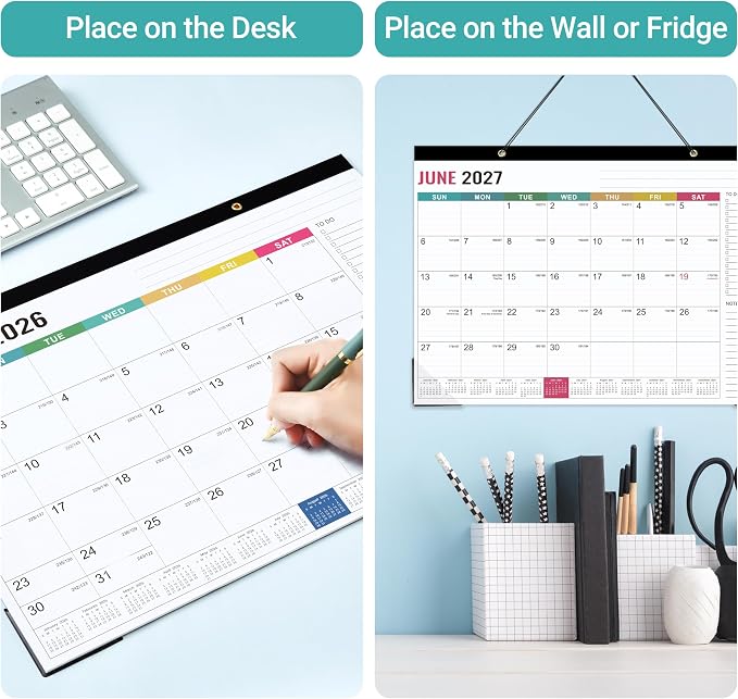 Desk Calendar 2026-2027 - 2026-2027 Desk Calendar, July 2026 - December 2027, 18 Monthly Desk Pad/Wall Calendar 2026-2027, 2-in-1 Desktop Calendar, 17" x 12", Thick Paper, Corner Protectors - Morandi Color