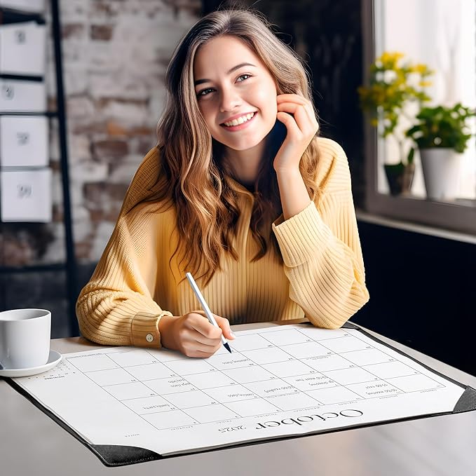 Simplified Desk Calendar 2026 with Desktop Mat, Cabbrix Large Desk Pad Calendar 21" x 16-1/2" Including January 2026 to December 2026, Desk Blotter Calendar 2026 for Home School and Office (Black)