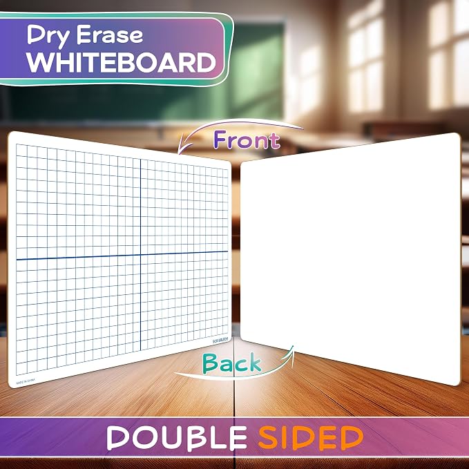 Scribbledo Dry Erase XY Axis Graph Lap Boards 9” X 12” for Student and Classroom Use Math White Board Double Sided White Board
