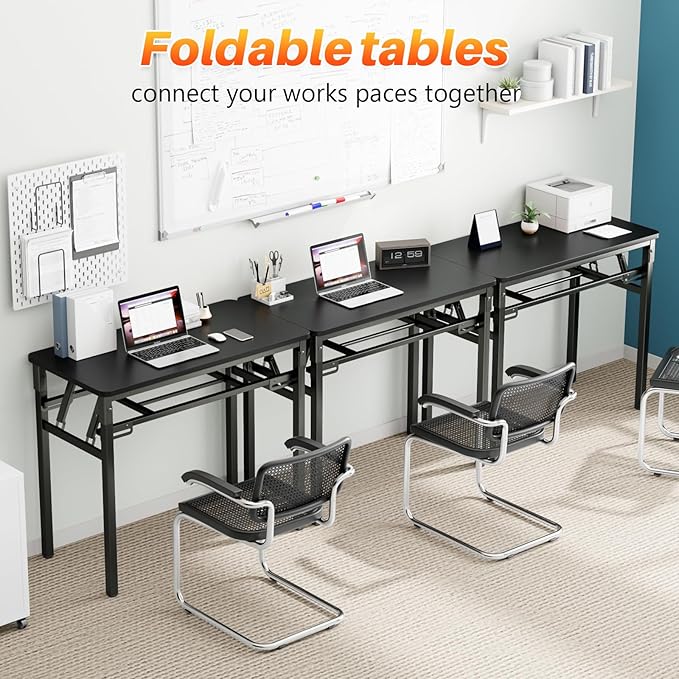 BYMECOST 31.5 inches Folding Desk Small Desk, No Assembly Computer Desk with Storage Shelf, No Install Small Foldable Table for Home Office,Study Table for Small Space (Black, 31.5")