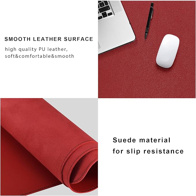 ZORESYN Extra Large Desk Mat, 78.7 x 35.4 Inch PU Leather Conference Table Protector, Waterproof Non-Slip Extended Desk Pad, Dual Zone Writing Mouse Pad for Office Home Dining Workstation Red