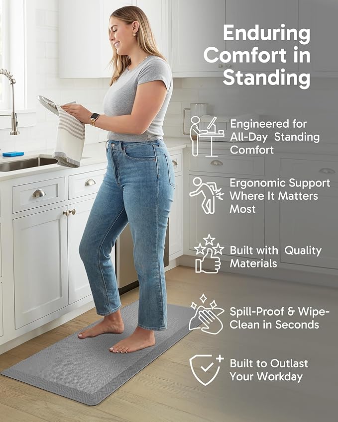 Ophanie Kitchen Mats for Floor,3/4 inch Thick,20x48 Anti Fatigue Cushioned Mat with 99+ Pairs of Anti-Slip Bottom Ridges,Kitchen Rugs,Waterproof,Comfort Ergonomic Standing Mat for Office,Home,Sink