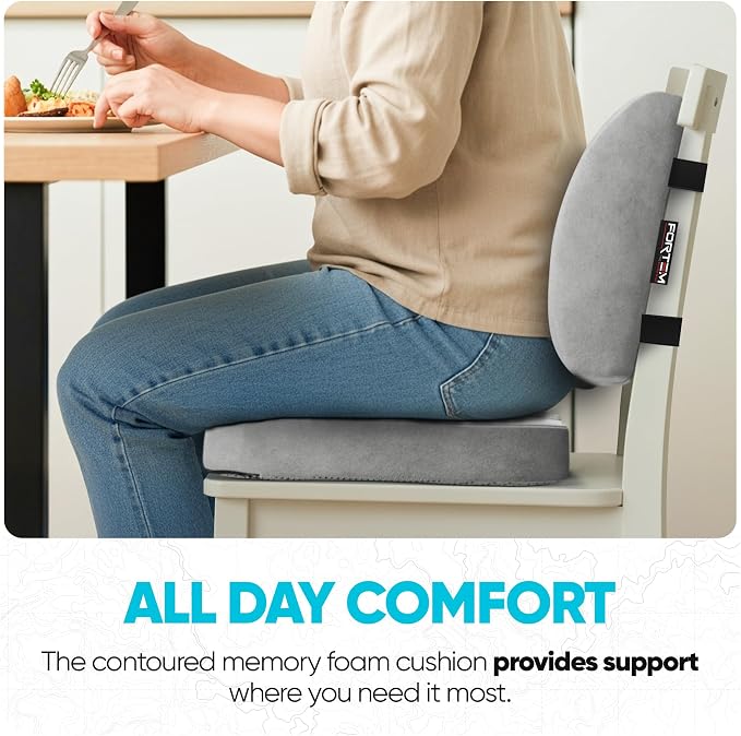 FORTEM Seat Cushion, Office Chair Cushion, Lumbar Support Pillow for Office Chair, Memory Foam Car Seat Cushions, Sciatica Coccyx Tailbone Pain Relief, Cushions for Back Support, Washable, Non Slip