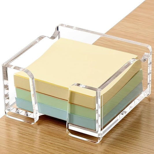 SANRUI Acrylic Sticky Note Holder with Pen Slot Clear Memo Pad Dispenser for 3x3 Inch Notes, All-in-One Desk Accessories for Home Office & School Supplies