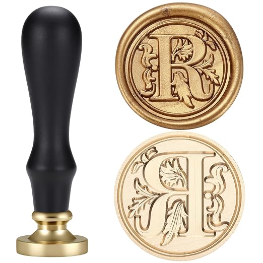 Yoption Traditional Initial Alphabet Wax Seal Stamp with 120 Antique Gold Wax Seal Beads Kit for Wedding Engagement Party Invitation Envelope Christmas Gift Wrap - Letter R