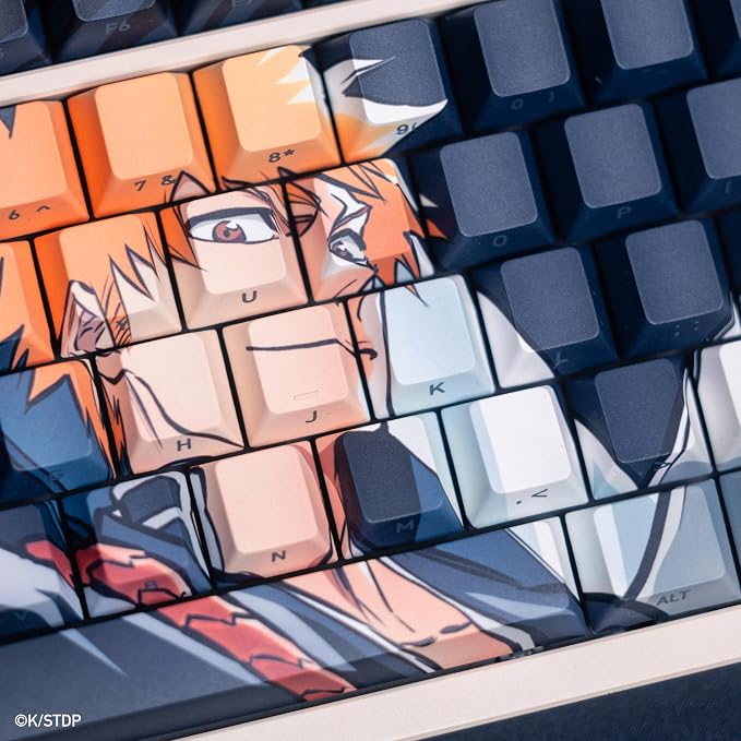 Team Liquid Bleach Ichigo Kurosaki Full Art keycap Set PBT Dye Sub Keycaps for Mechanical Gaming Keyboards, Cherry MX Switches, Custom Side Print, ANSI ISO Support, US Layout - Officially Licensed