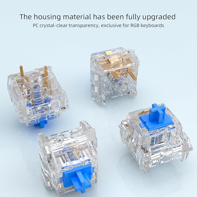 Zhouwang 36PCS Crystal Blue Clicky Mechanical Keyboard Switches,3-Pin Hot-Swappable Pre-Lubricated Switches with 1 Kailh Switches,Crisp Click Sound,for Gaming Keyboards & 3D Print Accessories