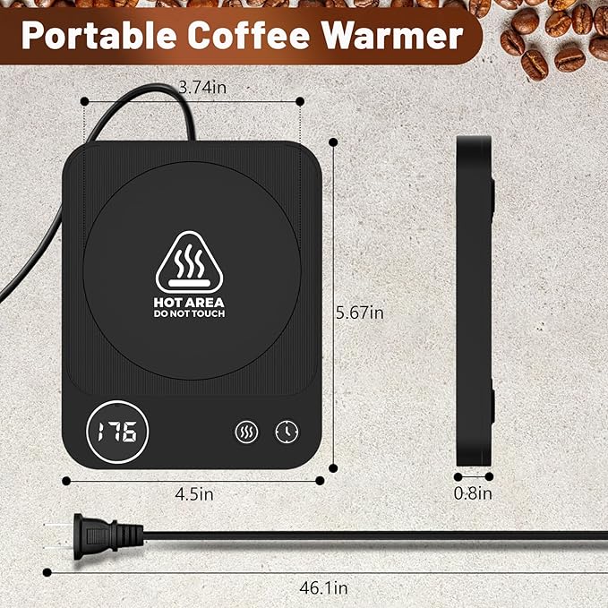 Mug Warmer, 3-Temperature Coffee Mug Warmer, Coffee Warmer with 2-12H Auto Shut Off, Electric Smart Mug Warmer for Desk Digital Display, Portable Coffee Cup Warmer for Milk Tea Hot Chocolate(No Cup)
