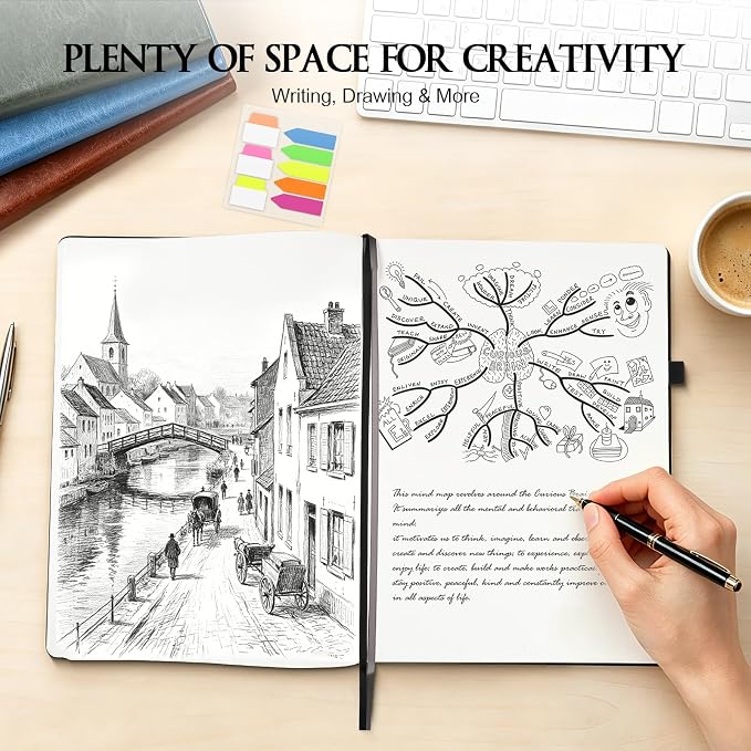 5 Pack Blank Journal Notebooks Bulk, Hardcover A5 Sketchbook, 320 Pages No Bleed 100 GSM Thick Paper Sketch Book for Drawing Writing, Unlined Notebooks for Work, Leather Journal for Women Men School