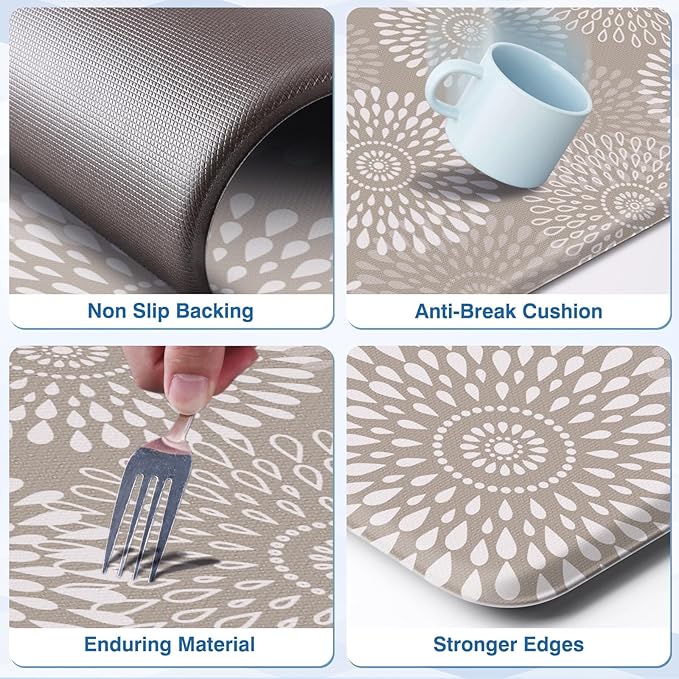 LuxStep Kitchen Mat Cushioned Rugs Anti-Fatigue Mats for Kitchen Floor,Waterproof Non-Slip Mats and Rugs Set for Office,Floor,Laundry 17.3"×30"+17.3"×59",Khaki