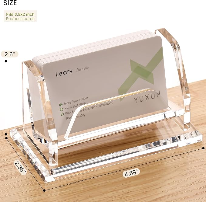YUXUN Business Card Holder for Desk, Acrylic Business Card Display Stand with 1 Slot, Office Desk Accessories for Man &Woman,50 Cards Capcity, Clear