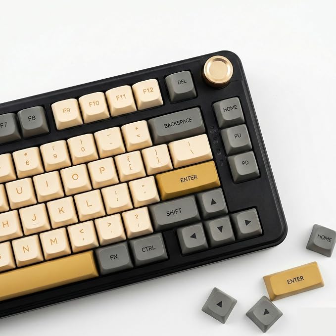 121 Keys PBT Dye Sublimation Keycaps, Grey Beige Minimalist Keycap Set, Warm Tone XDA Profile Custom Keycaps for Mechanical Keyboard 60% 65% 75% 100% Cherry MX Switches