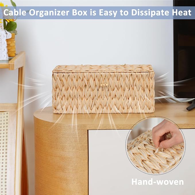 efluky 2 Pack Plastic Floor Cord Covers with Lid, Hand-Woven Cable Management Box, 2 Open Slots Cord Box to to Hide USB Wire, Power Strip & Charger for Home & Office and Dorm, Milky White