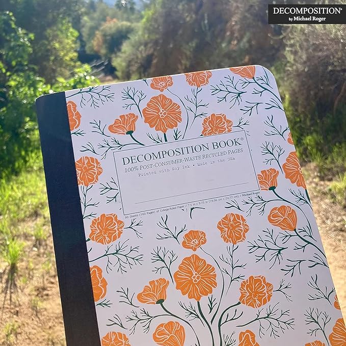 Decomposition California Poppies College Ruled Composition Notebook - 9.75 x 7.5 Journal with 160 Lined Pages - Cute Notebooks for School Supplies, Home & Office - 100% Recycled Paper - Made in USA